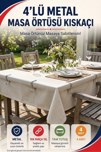 Open Home Concept 4'lü Metal Masa Örtüsü Kıskacı 1,5-2,5 cm Masa Kenarı İçin ...