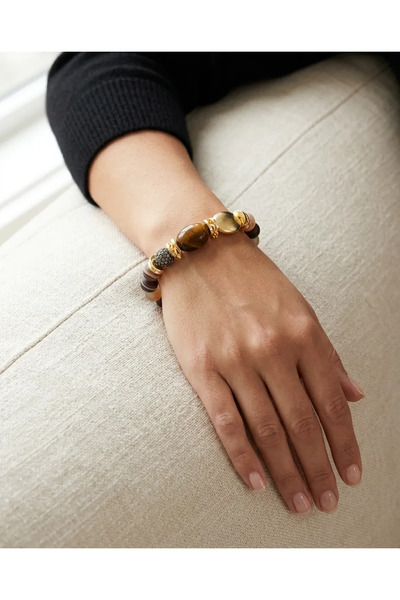 Dorvina Agate Stones and Tiger's Eye Natural Stone Combination 316L Steel Gol...