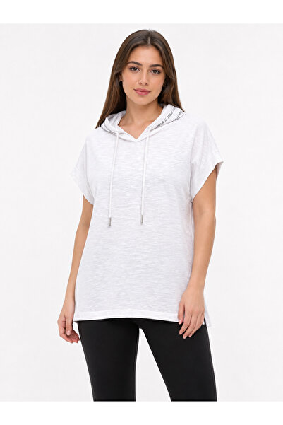 Neden Tekstil Women's White Hooded Short Sleeve Casual Blouse