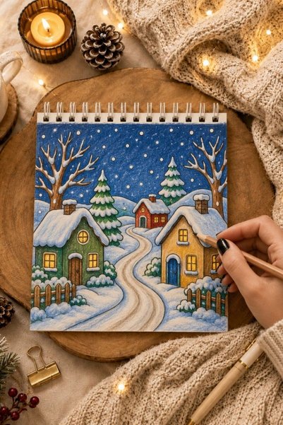 birikiyedi Cozy Winter Coloring Book – Winter Themed Coloring Book /20 Different Winter Scenes