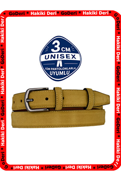 GoDeri 100% Genuine Leather, Mustard Suede 3cm Men's Belt, 3cm Women's Belt, ...
