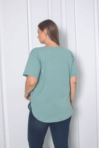 Orly More Women's V-Neck Plus Size T-Shirt with Slit and Stitched Hem