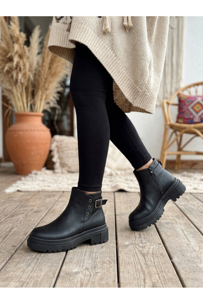 marinarosse Robin Black Leather Stitched Non-Slip Flat Sole Boots