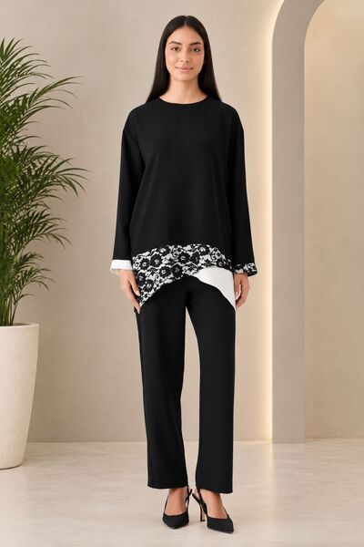 MAG FASHİON Hijab Set with Lace Detail Black Hijab Set Hijab Blouse Hijab Pants