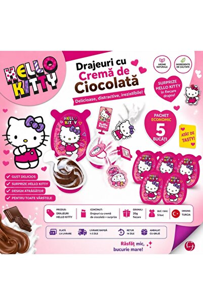 Hello Kitty Шоколадови крем дражета с изненада – 20 г × 5 броя – Икономична о...