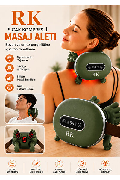 RK Cosmetic Şarjlı Yoğurmalı Boyun ve Sırt Masaj Aleti Isıtmalı Kulunç ve Mas...