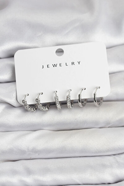 SORA GROUP Silver Color Brass Zircon Stone Women's Earring Set