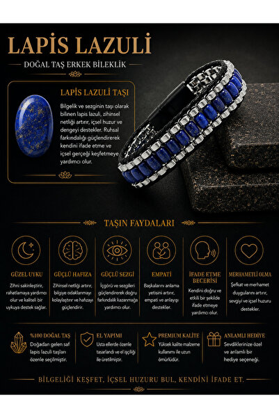 YILDIZ DOĞAL TAŞ Sertifikalı Lapis Lazuli Hematit Arpa Kesim Kilitli Doğal Ta...