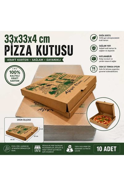 Smart Garage Karton Pizza Pide Kutusu 33x33x4cm-10 Adet
