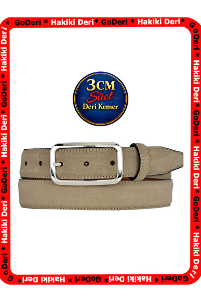 GoDeri Genuine Leather, 3 cm Silver Color Rectangular Buckle, Light Milk Coff...