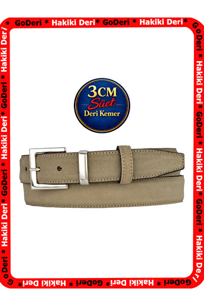 GoDeri Genuine Leather, 3 cm Silver Color Suit Buckle, Light Milk Coffee Sued...