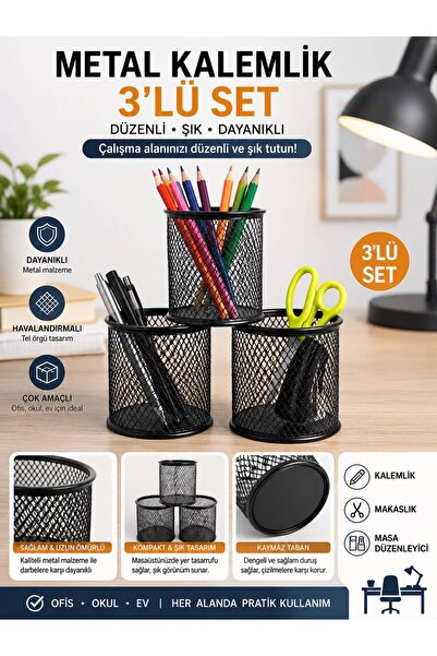 Metal filelli kalemlik üçlü set