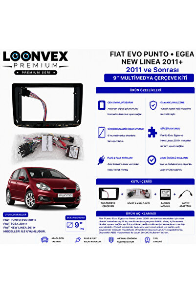 LOONVEX PREMIUM – FIAT PUNTO EVO / EGEA / NEW LINEA 2011+ 9" MULTİMEDYA ÇERÇE...