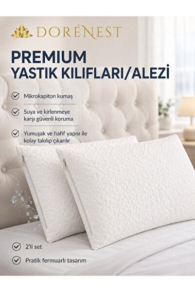 Kapitone Fermuarlı Yastık Koruyucu Alez, Ter, Ağız Sıvı Geçirmez Beyaz - 50x70 cm
