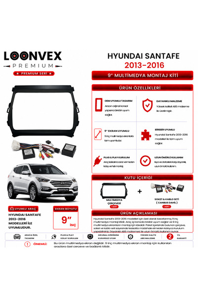 LOONVEX Premium – Hyundai Santa Fe 2013-2016 9" Multimedia Frame + Socket Kit