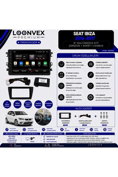LOONVEX Premium Seat Ibiza 2016-2017 9 Inch Multimedia Frame + Socket + Canbu...