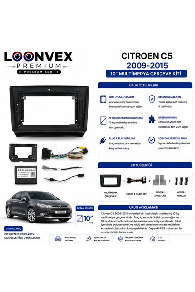 LOONVEX Citroen C5 2009-2015 10 Inch Multimedia Frame + Socket Set Oem Compat...