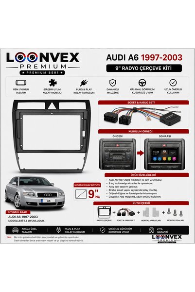 LOONVEX Audi A6 1997-2003 9 Inch Multimedia Frame + Socket Set Oem Compatible