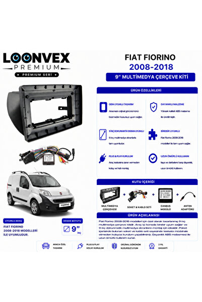 LOONVEX PREMIUM – FIAT FIORINO 2008-2018 9" MULTİMEDYA ÇERÇEVE + SOKET KİTİ