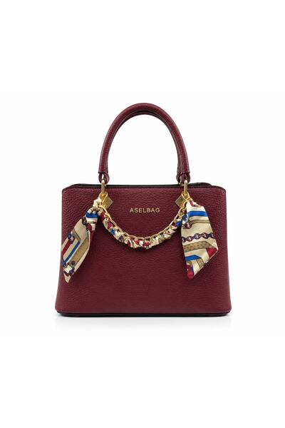 Senna Collection A Stunning Stylish Hand-Hold Bag with a Scarf Detail, Burgundy