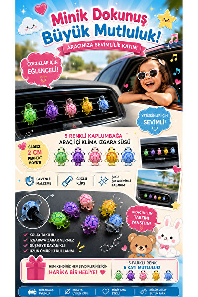 TEMUNGUR 5 Colorful Cute Turtle Car Air Conditioning Grille Ornament – 2 cm Mini Decorative Vent Ornament