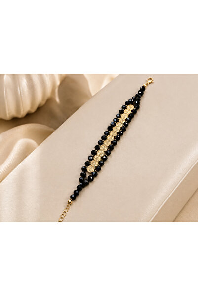 Generic Brand Women's Tuğra Patterned Crystal Beaded Gold Detailed Elegant St...