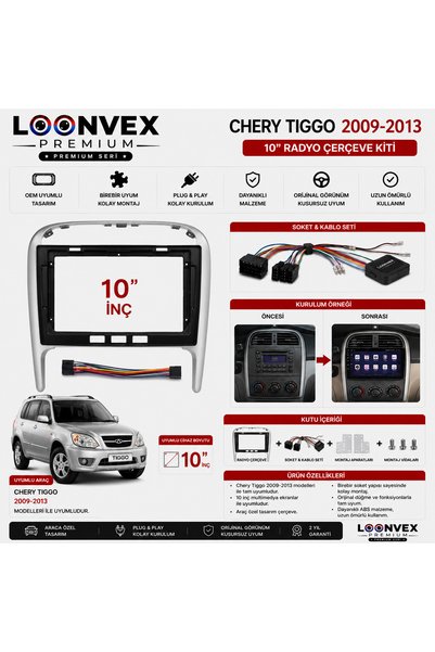 LOONVEX إطار الوسائط المتعددة مقاس 10 بوصات لسيارة شيري تيجو 2009-2013 + مجمو...