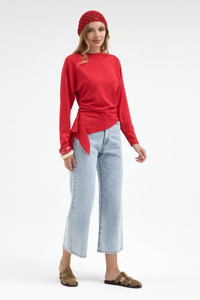 Rabi Shine Women's Long Sleeved Bluz with Waist Detail