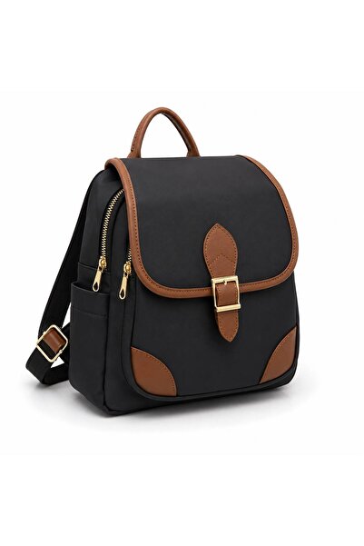 Senna Collection Satin Fabric Very Stylish Backpack Black Taba