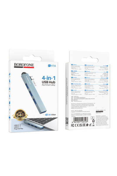 Borofone HUB extern "FH1", conectare la PC prin USB 2.0 la: 3 porturi USB 2.0...