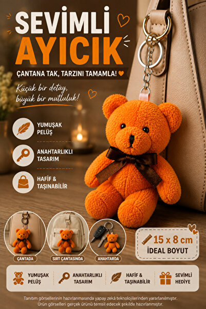 OpenCity 1 Piece Orange Plush Teddy Bear Keychain 15X8 cm Bag Backpack Key Ac...