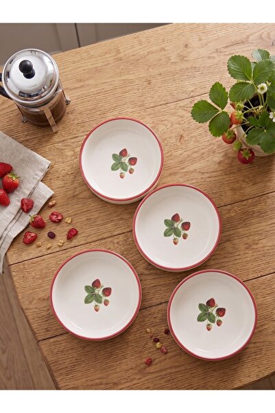 seda seramik Handmade Ceramic Strawberry Patterned 4-Piece Breakfast Bowl and...