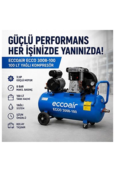 dalgakıran ECCO 3008-100 LİTRE 3 HP 8 BAR 220 V/50 HZ 390L/DAKİKA HAVA KOMPRE...