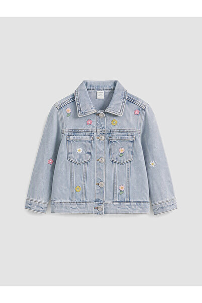 LC Waikiki Nevavm Flower Embroidered Girls' Jean Jacket with a Difference