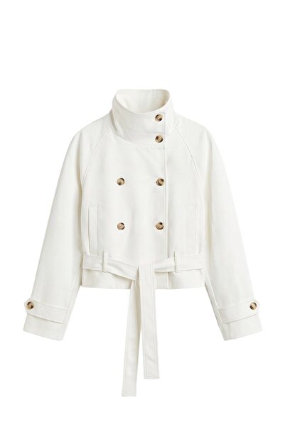 Havoş Ecru Zinno High Collar Belted Trench Coat