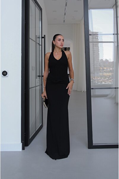 Havoş Black Lace Halter Dress