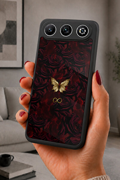 General Mobile GM 26 Uyumlu BordoGül Desenli Kamera Korumalı Darbelere Dayanı...