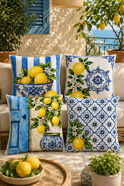 stellahomes Blue Yellow Lemon Patterned Mediterranean Series Decorative Throw...