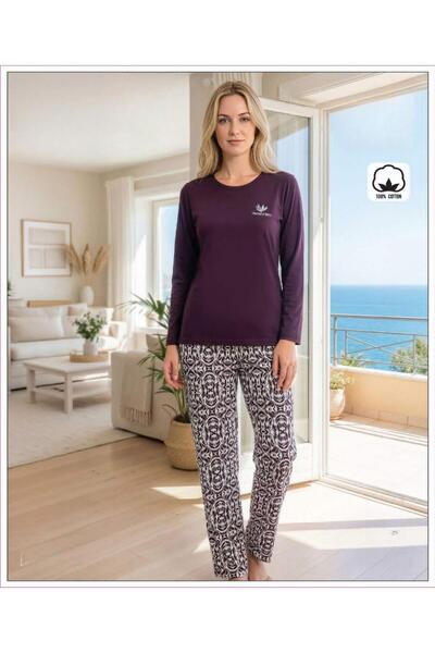 melodi Γυναικείο Σετ Πιτζάμες Standard Fit 100% Βαμβακερό με Μακρυμάνικο Λαιμ...
