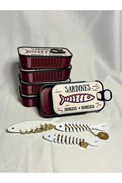 Genel Markalar 5'li Sardalya Konservesi Sardines Takı Kutusu - Bordo, Bej, Si...