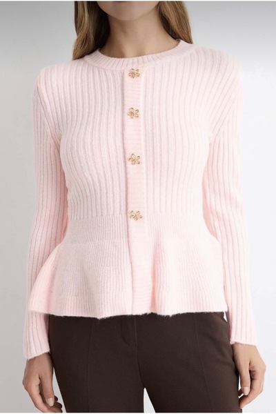 Pollena Soft Texture Buttoned Pleated Waist Fitted Sweater Hn1812
