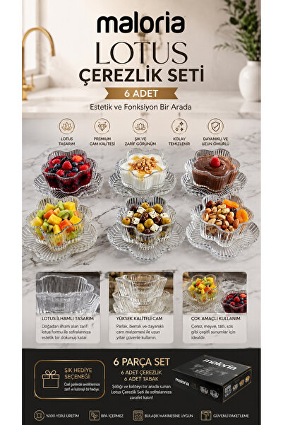 Maloria 12 Parça Lotus Çiçek Tasarım Çerezlik Seti