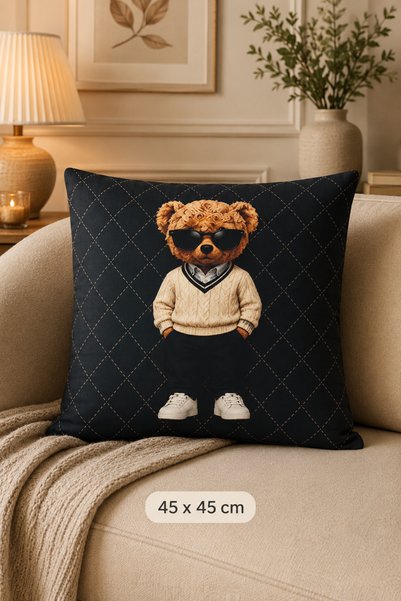 Modena TEDY Sevimli Ayıcık Dolgulu Fermuarlı Dekoratif Kırlent Yastık 45x45 cm