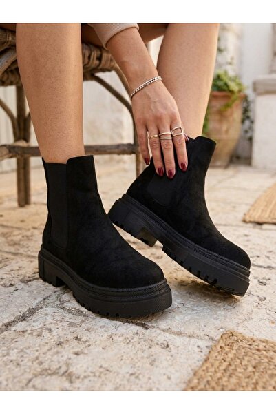 marina rosse Arven Black Suede Stitched Non-Slip Sole Flat Boots