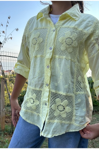TUGBA COLLECTION İTHAL DANTEL İŞLEMELİ 3D DESENLİ %100 PAMUK ŞIK & ZARİF GÖMLEK