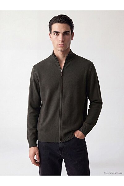 LC Waikiki Lcwaikiki Classic Green Regular Fit Stand Collar Men's Knitwear Ca...
