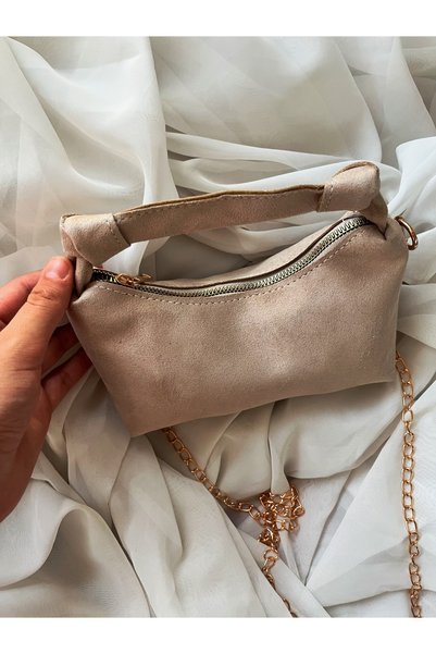 SANTA FLEX Suede Mink Soft Modern Leather Stylish Twist Detailed Elegant Chain Strap Hand and Shoulder Bag. ((Marteniçka Bracelet Is a Gift! ! ))