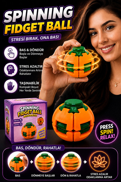 ONRSTORE Spinning Fidget Ball Basmalı Dönen Stres Topu El Egzersiz ve Rahatla...