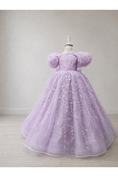 PRİNCESS Girl's Lilac Princess Dress, Girl's Graduation Dress, Evening Dress