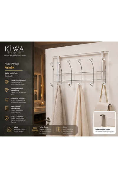 Kiwa Metal 12li Kapı Arkası Askılık Banyo Askısı Elbise Kıyafet Askısı Parlak...